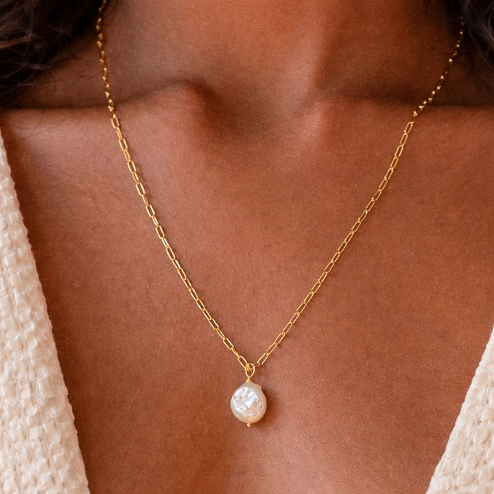 Necklaces - Gold Baroque Pearl Necklace