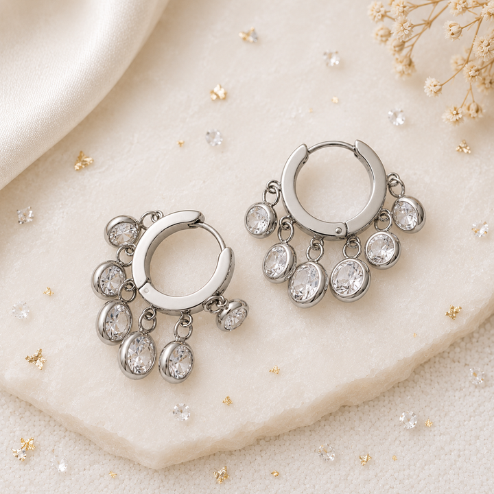 EARRINGS - CRYSTAL CASCADE HOOPS