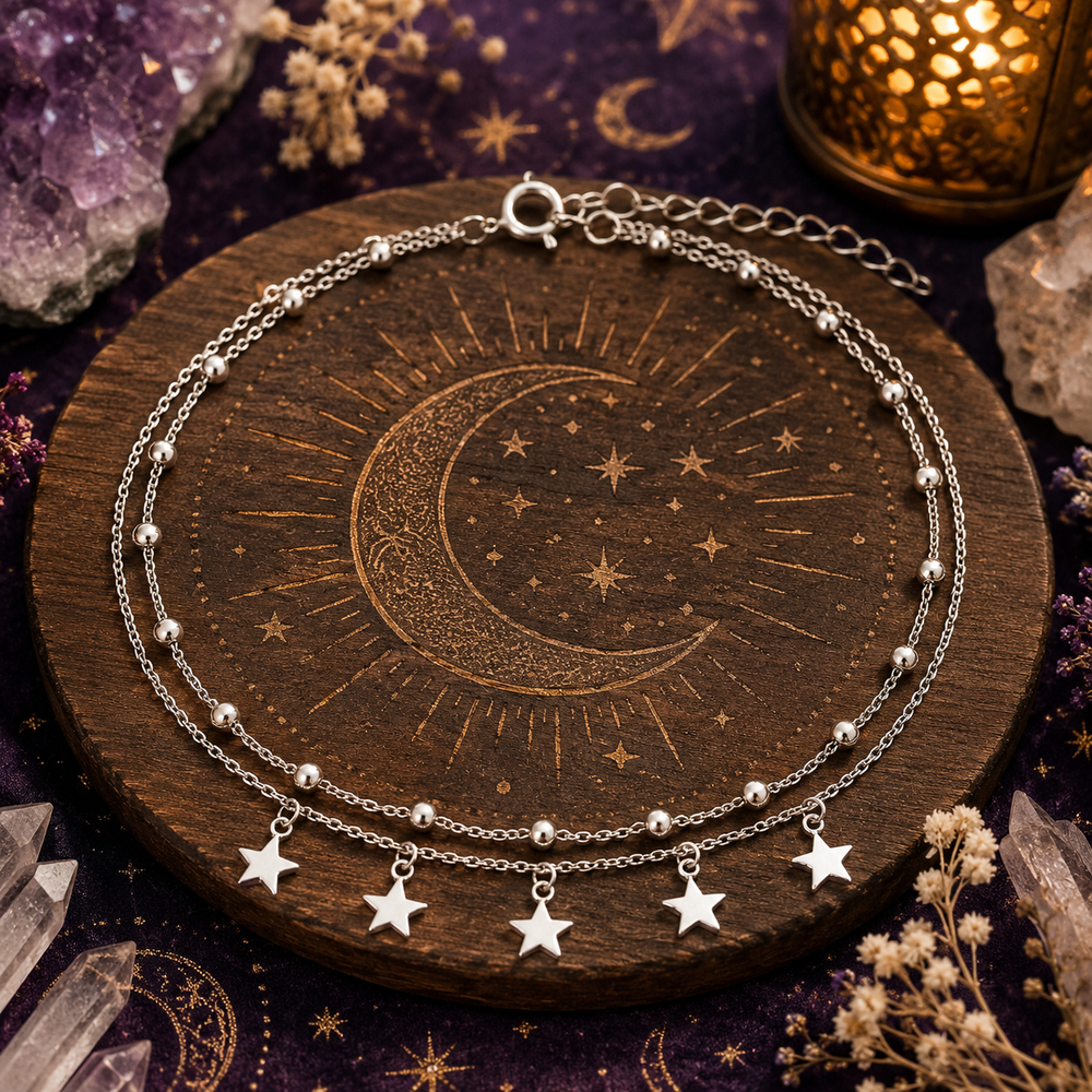 Layered Silver anklet with stars