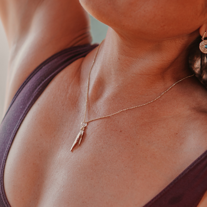 Gold Double Feather Necklace