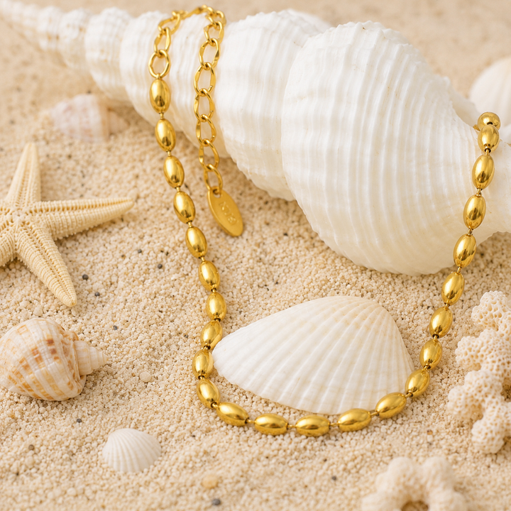 beeded waterproof gold anklet