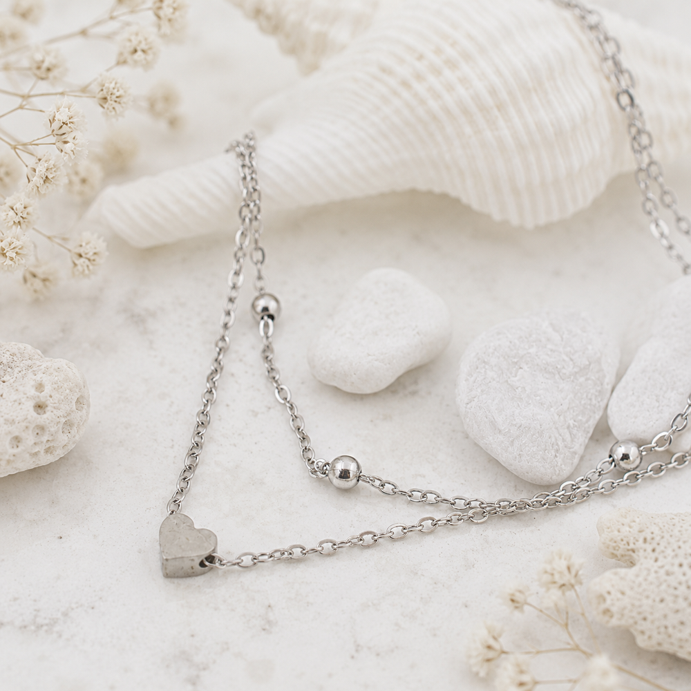 Layered heart charm anklet