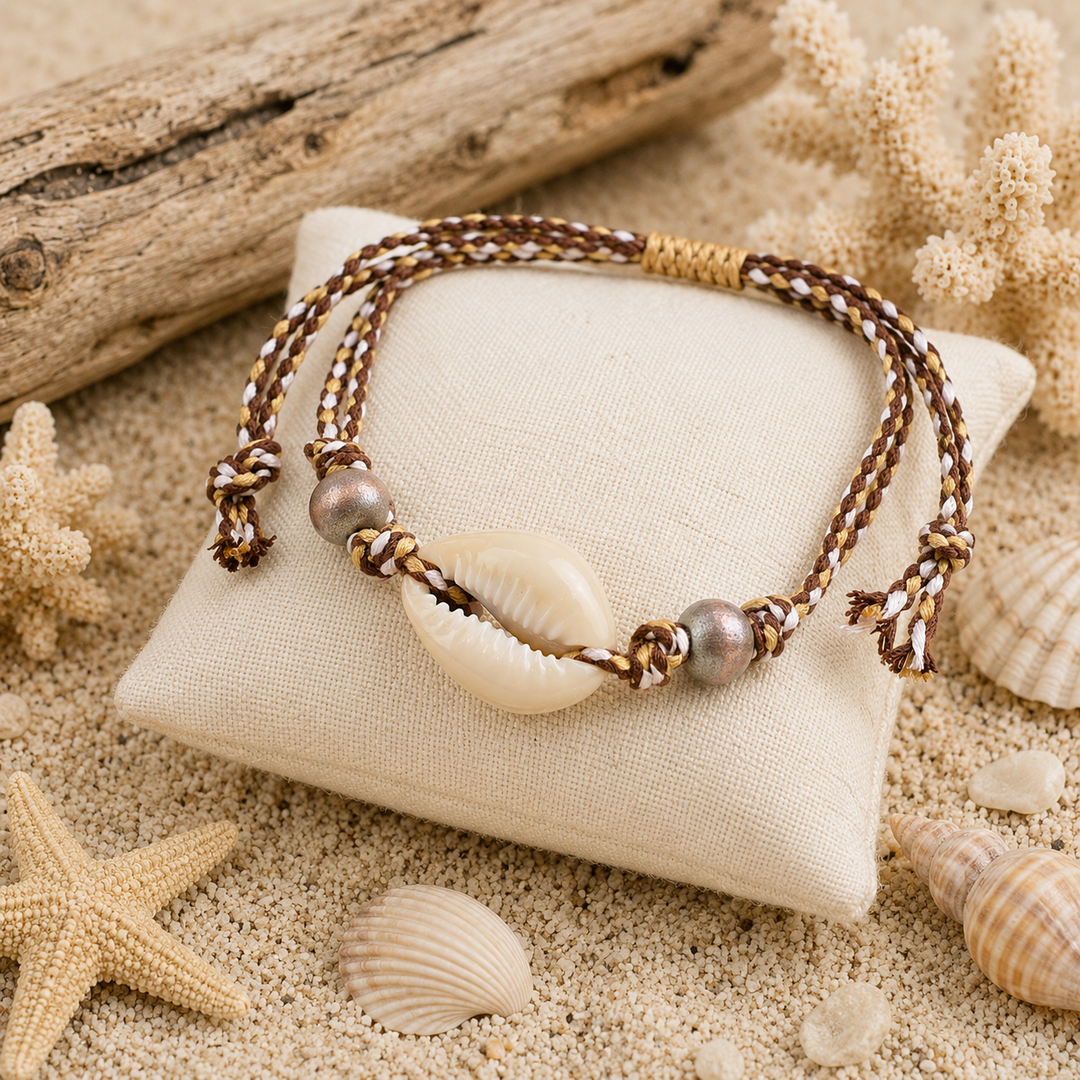 cowrie shell cord anklet with besds