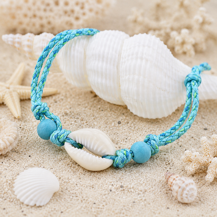 turquoise cord anklet with shell and beads