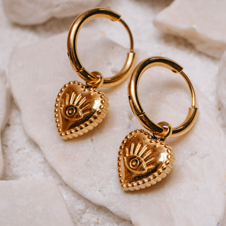 Earrings - Gold Heart Hoops