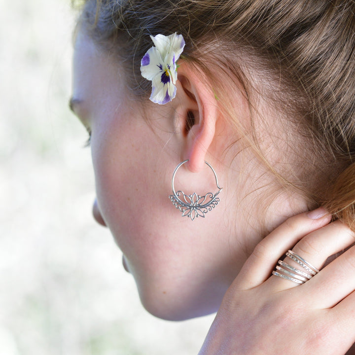 Earrings - Lotus Flower Hoops 