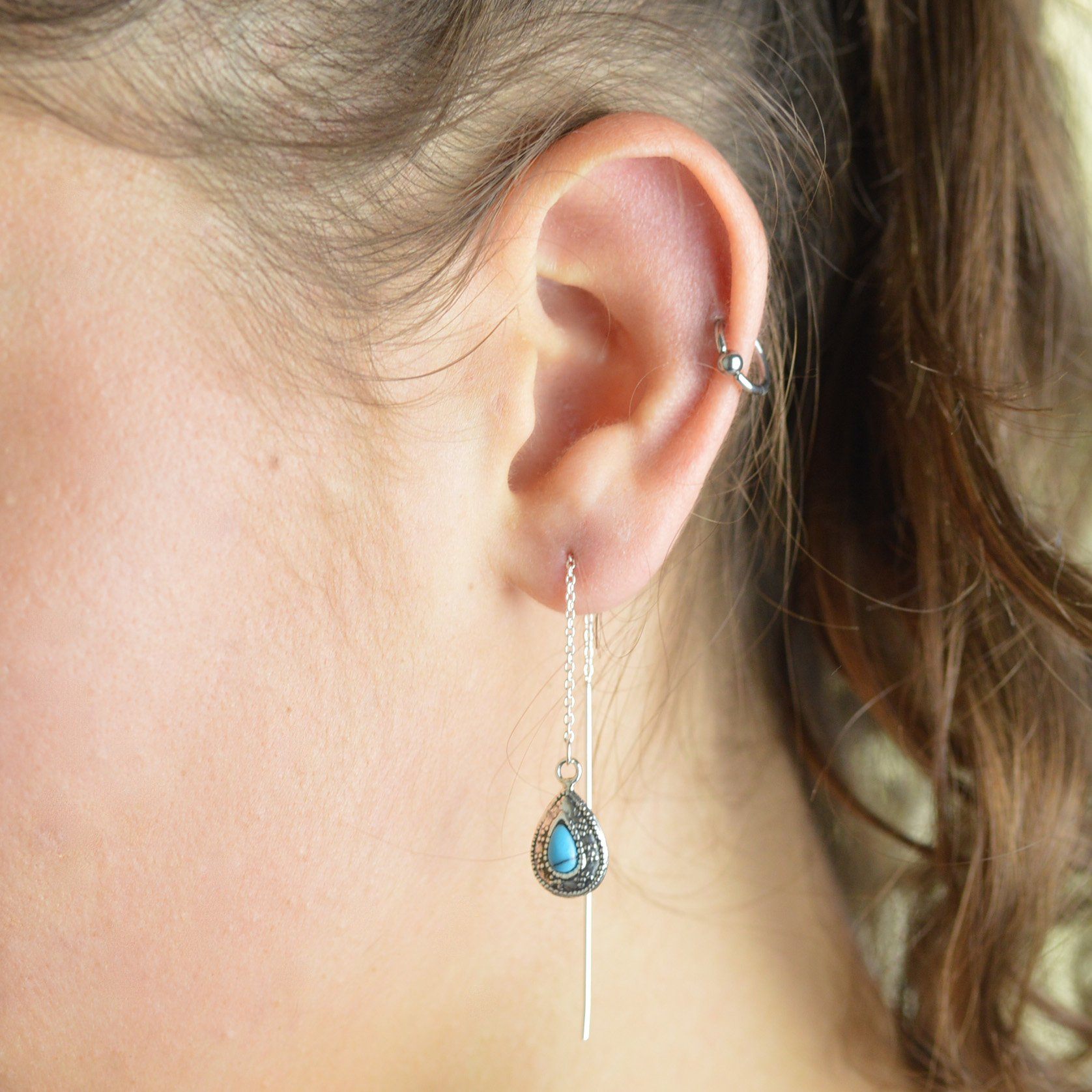 Turquoise threader earrings deals