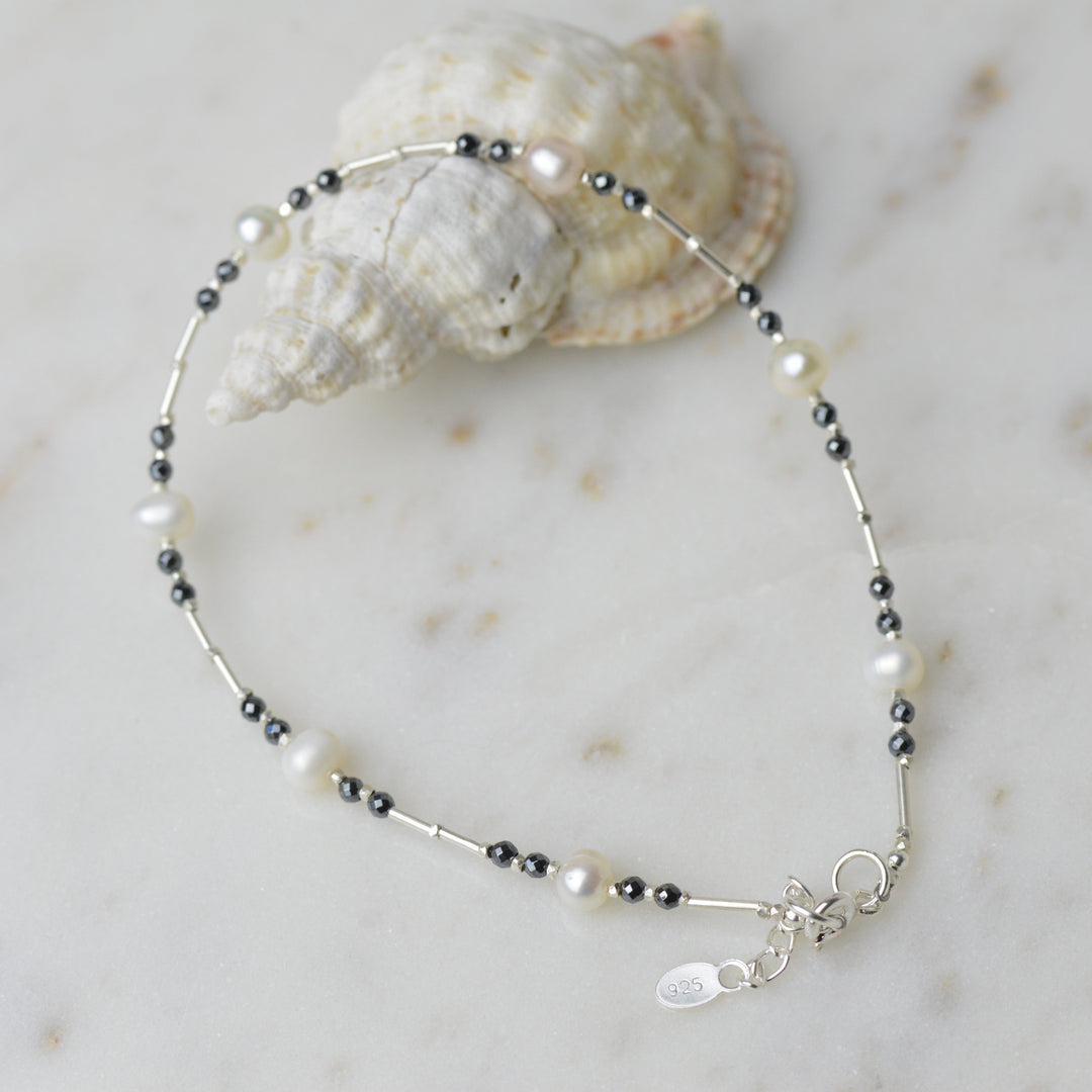 Pearl & Hematite Bead Anklet
