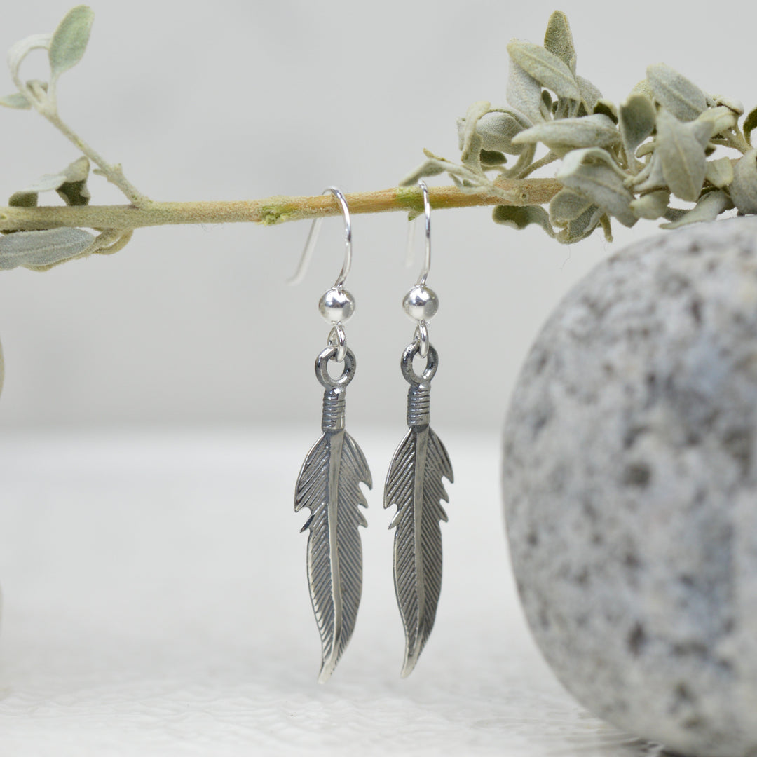 Earrings - Silver Navajo Feather Earrings