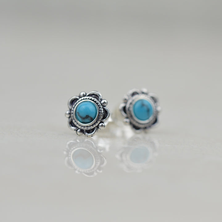 Earrings - Turquoise & Silver Boho Studs