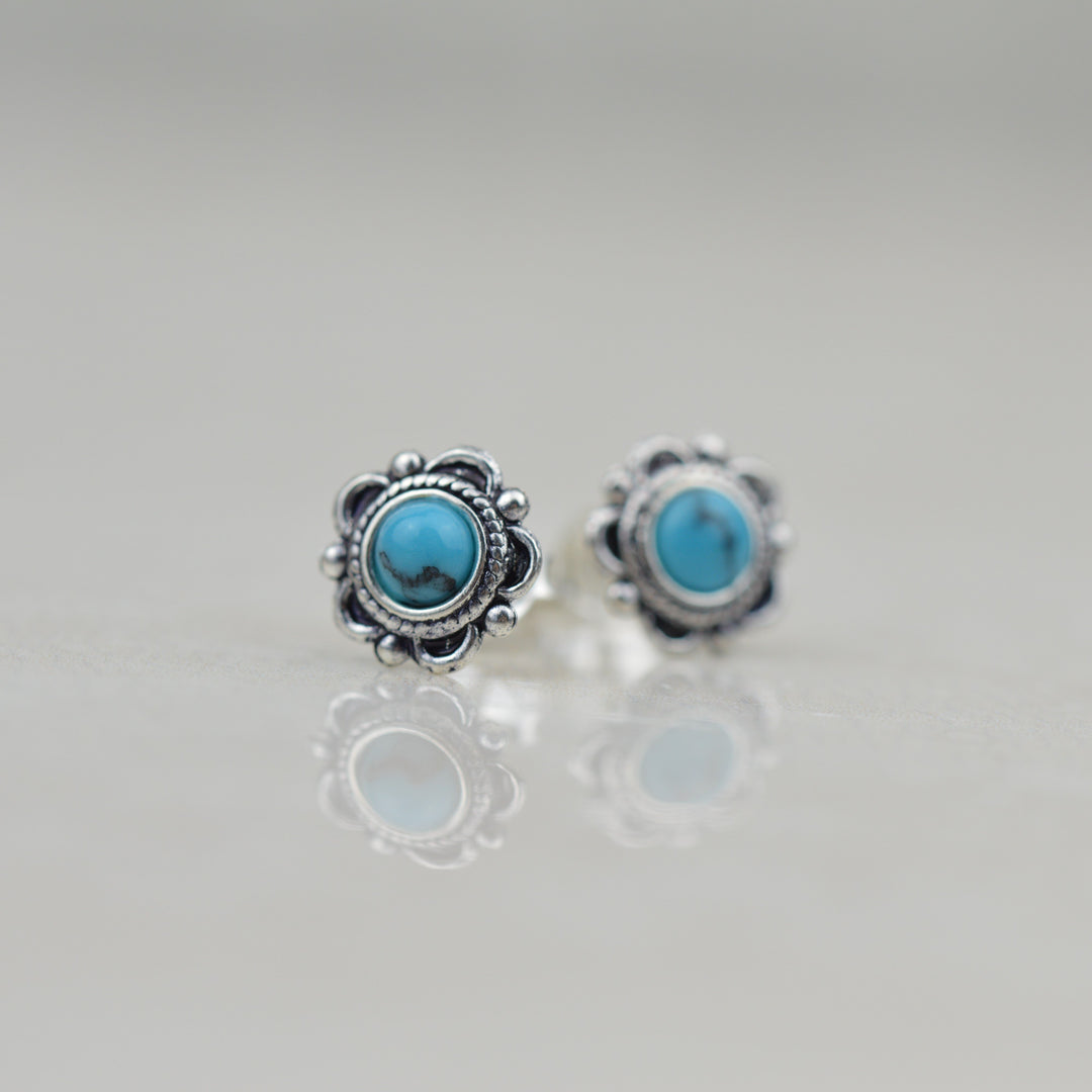 Earrings - Turquoise & Silver Boho Studs