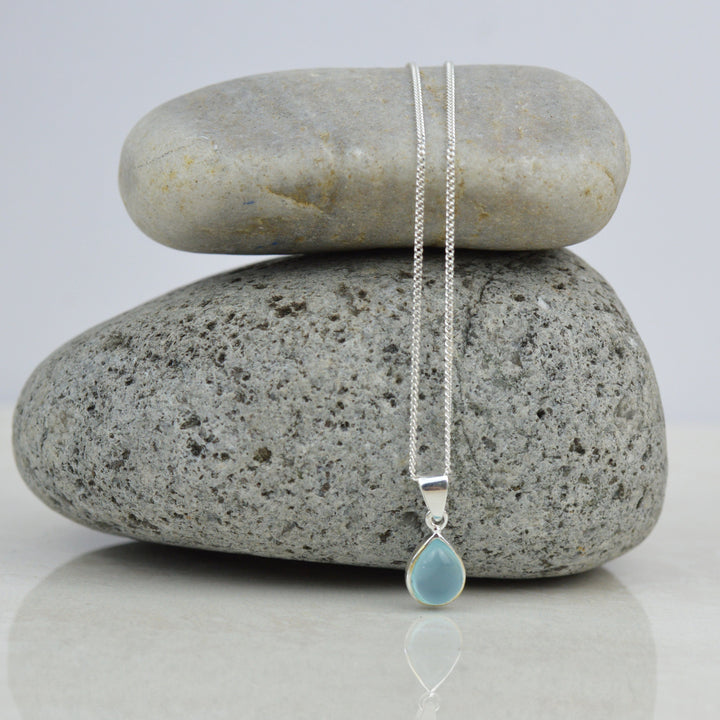 Dainty Raindrop Chalcedony Necklace