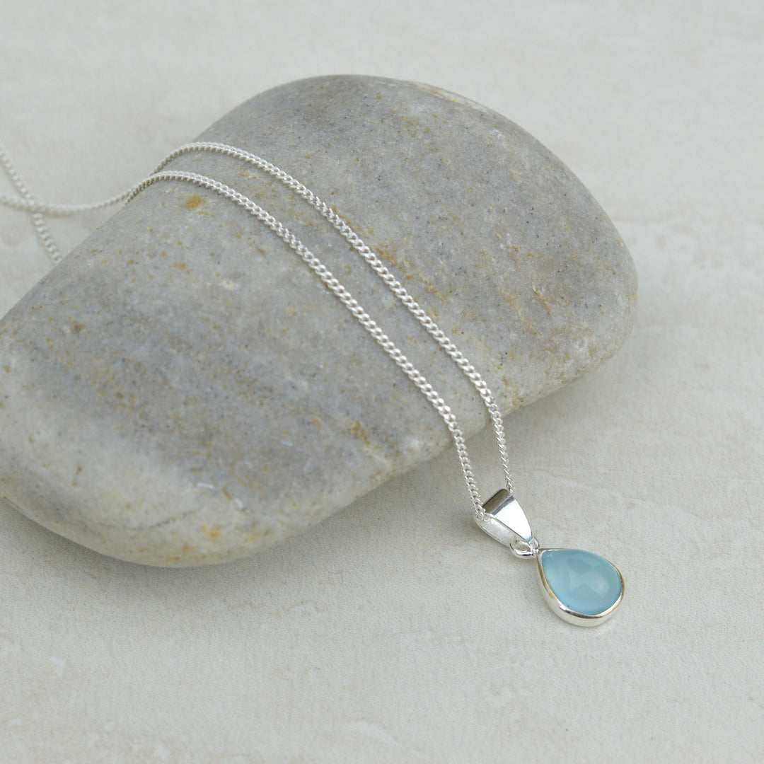 Dainty Raindrop Chalcedony Necklace