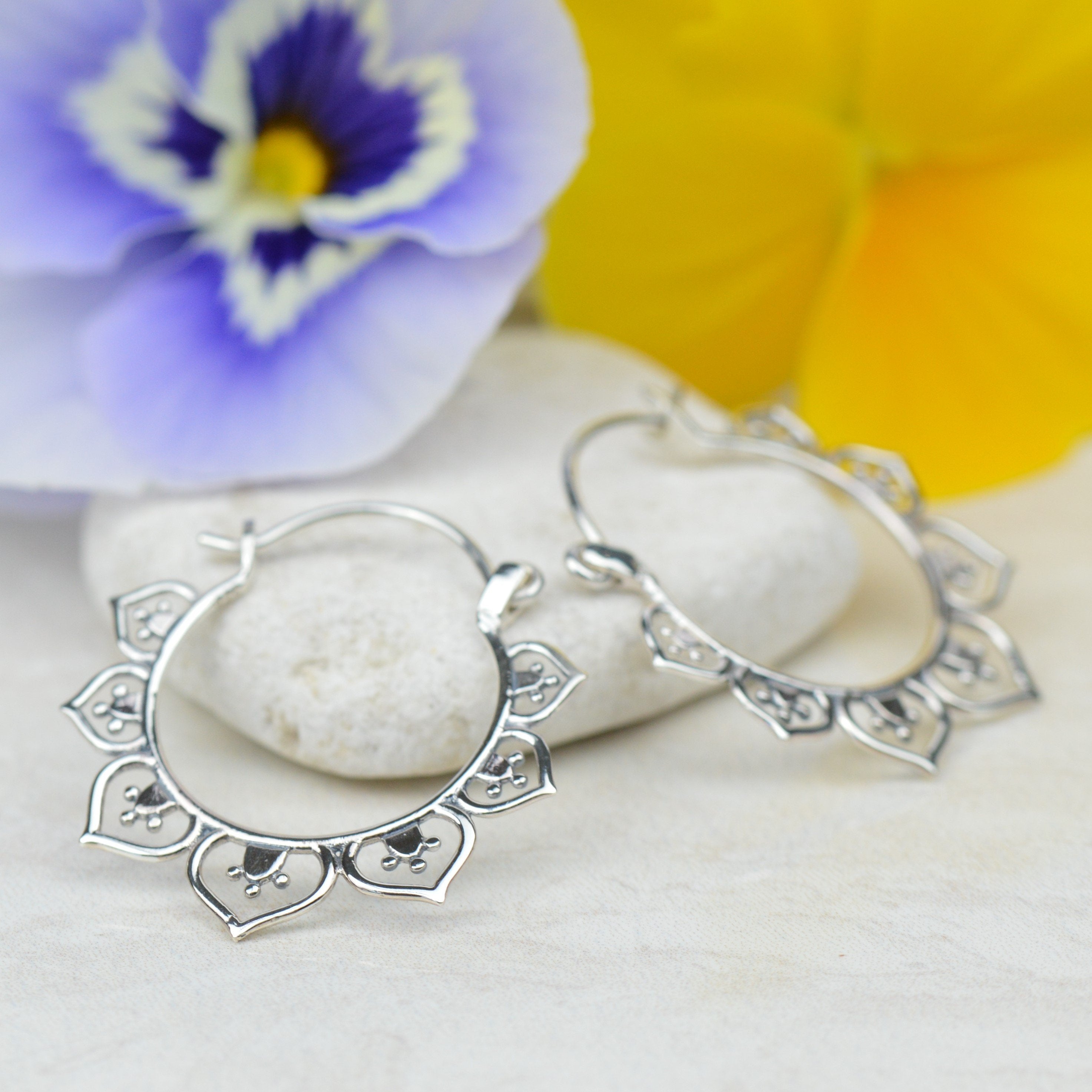 Lotus flower on sale hoop earrings