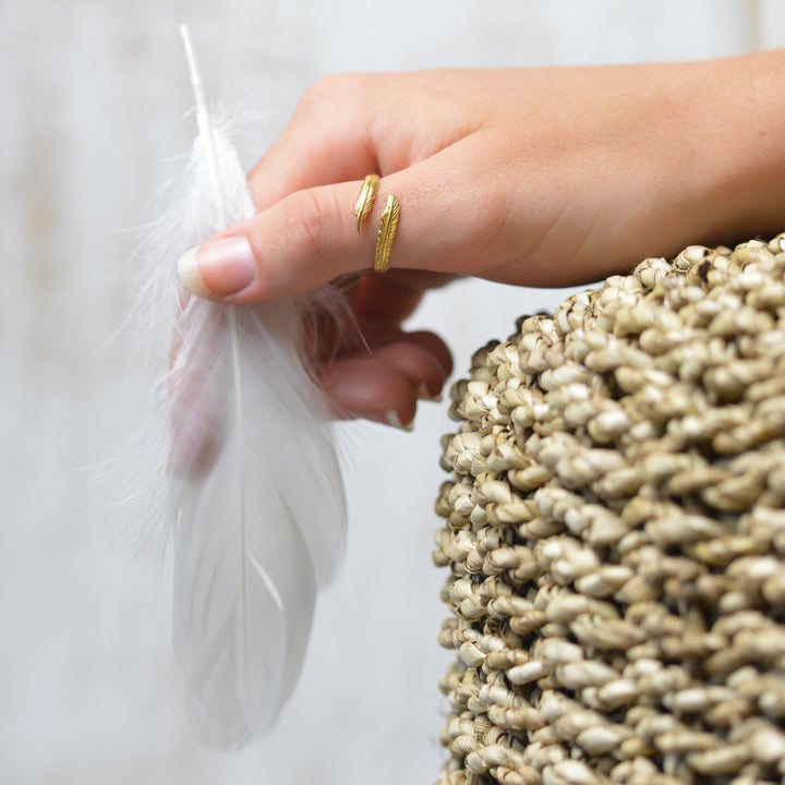 Gold Adjustable Angel Feather Ring