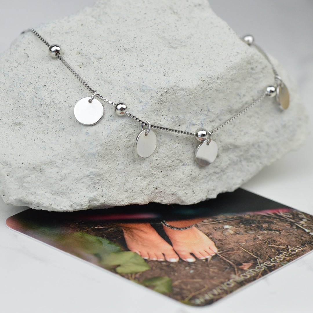 Anklets -Sterling Silver Bohemian Ball and Disc Anklet