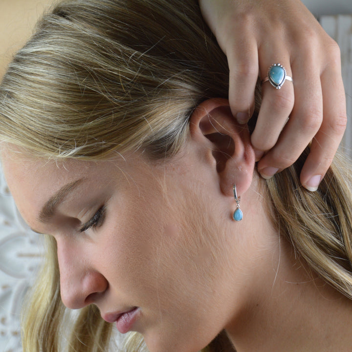 Little Teardrop Larimar Huggie Hoops