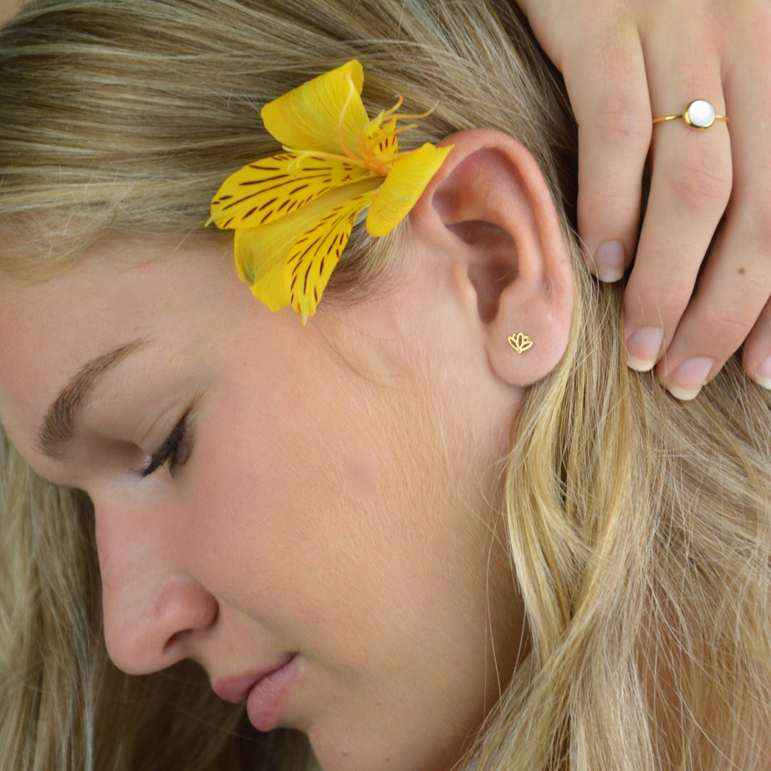 Gold Lotus Flower Studs