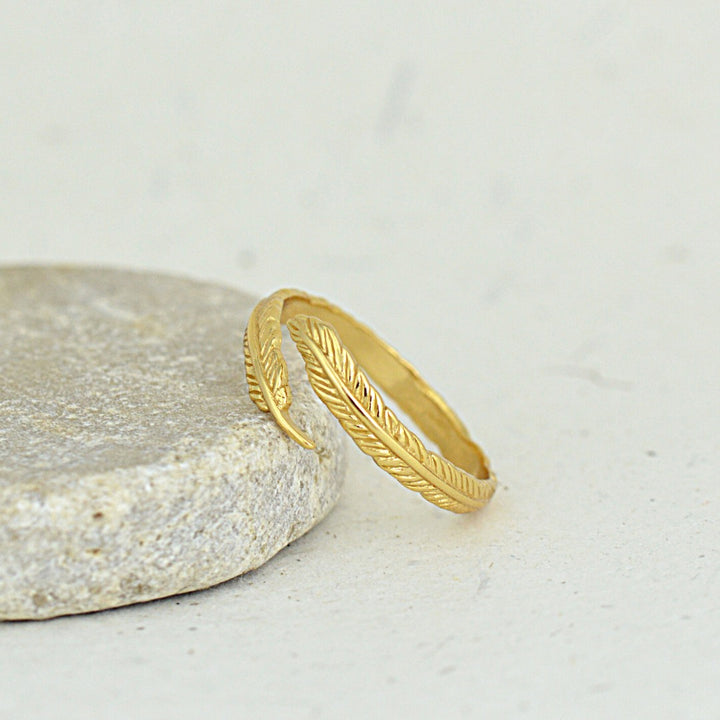 Gold Adjustable Angel Feather Ring
