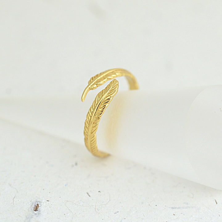 Gold Adjustable Angel Feather Ring