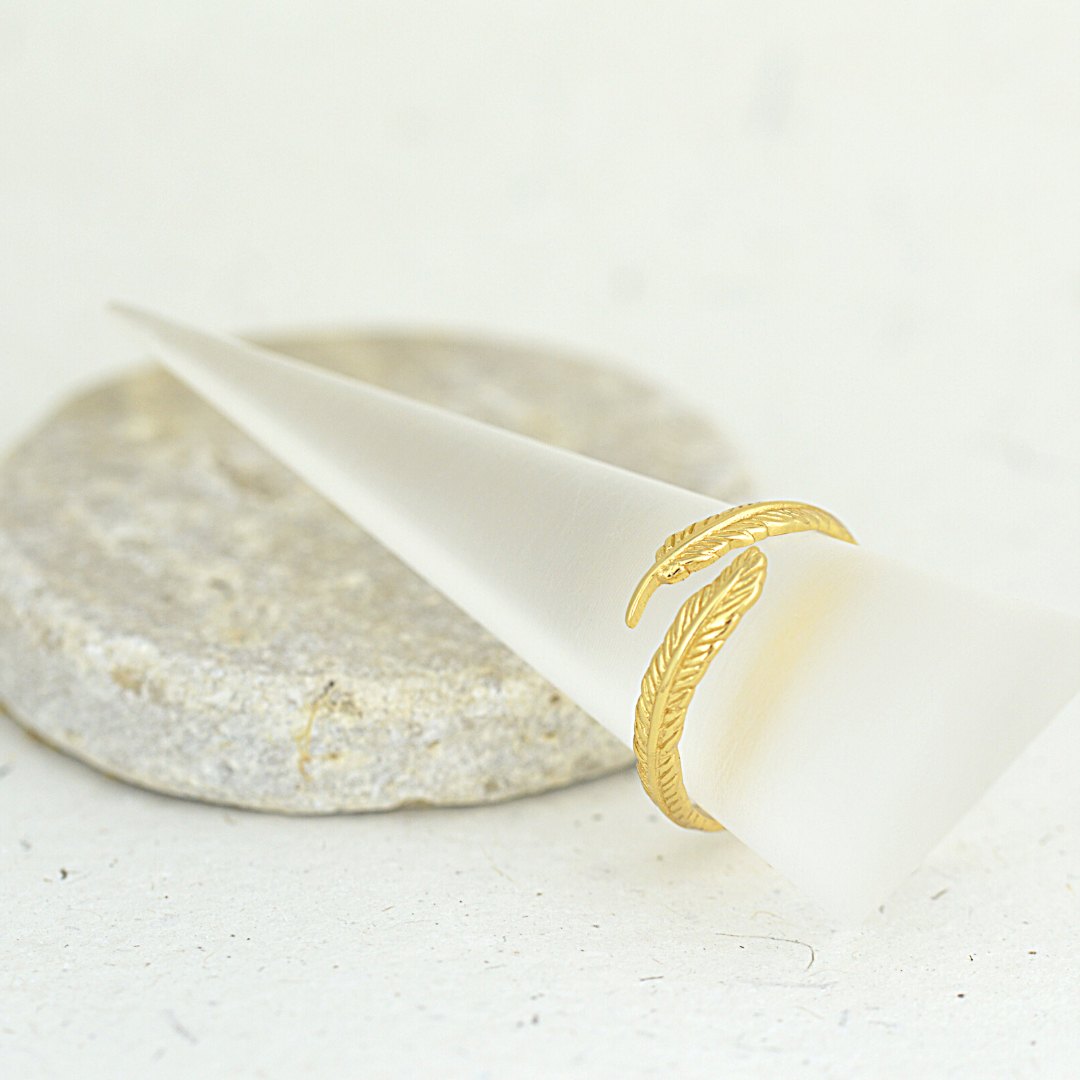 Gold Adjustable Angel Feather Ring