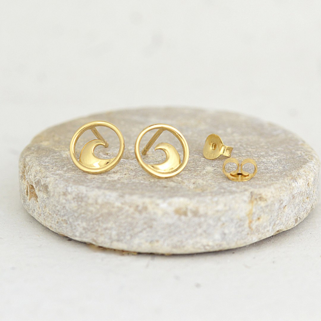 Gold Wave Stud Earrings