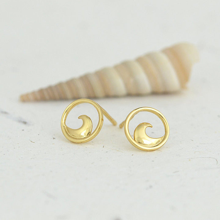 Gold Wave Stud Earrings