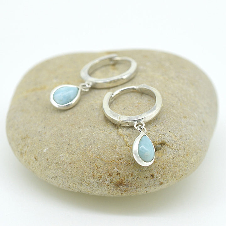 Little Teardrop Larimar Huggie Hoops