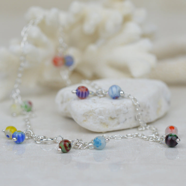 Anklets - Sterling Silver And Glass Bead Anklet