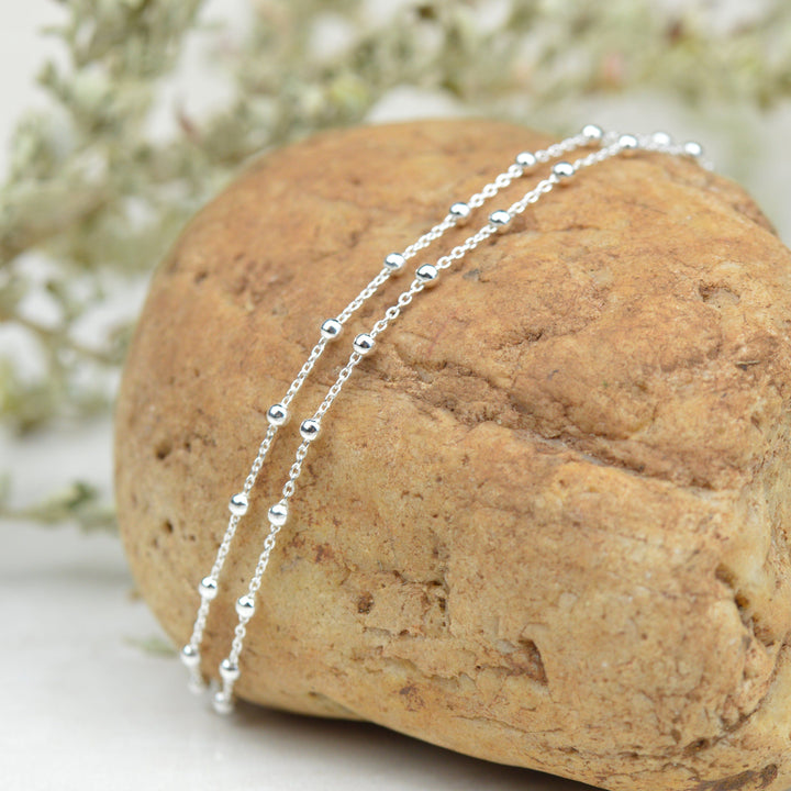 Anklets - Sterling Silver Double Strand Ball And Chain Anklet